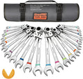 Ratchet Wrenches Set, 23PC Flex Head Ratcheting Wrench Set Metric and Standard & SAE, 6-18mm & 1/4" to 3/4" with Color Ring, CRV Open End Tool Organizer Pouch, Combination Ratchet Wrench Sets