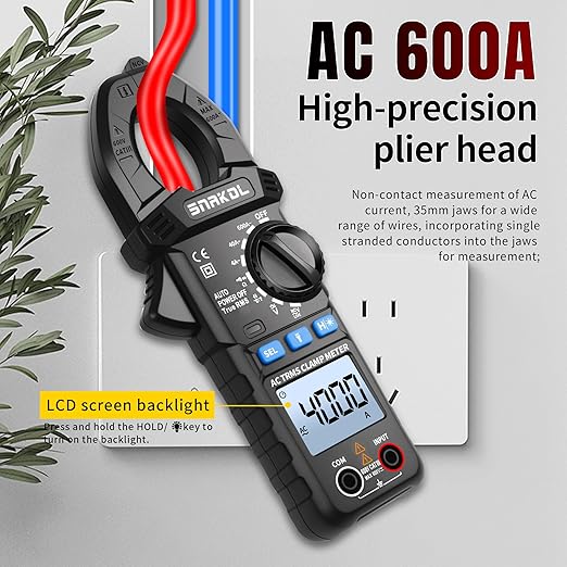 Digital Multimeter Tester 4000 Counts Amp Clamp Meter with 35mm Jaws for AC/DC Voltage and AC Current Meter, Resistance, Diode Capacitance, Continuity, Frequency, Thermocouple, NCV Auto-Ranging