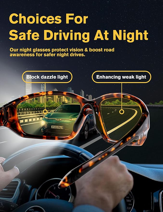 BIRCEN Night Vision Glasses for Driving: Running Cycling Sport Night Anti Glare Yellow Glasses for Men Women