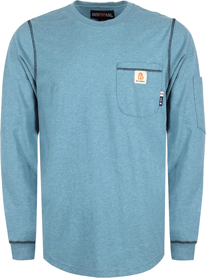 BOCOMAL FR Shirts for Men Lightweight Crew Long Sleeve Flame Resistant/Fire Retardant Shirt…