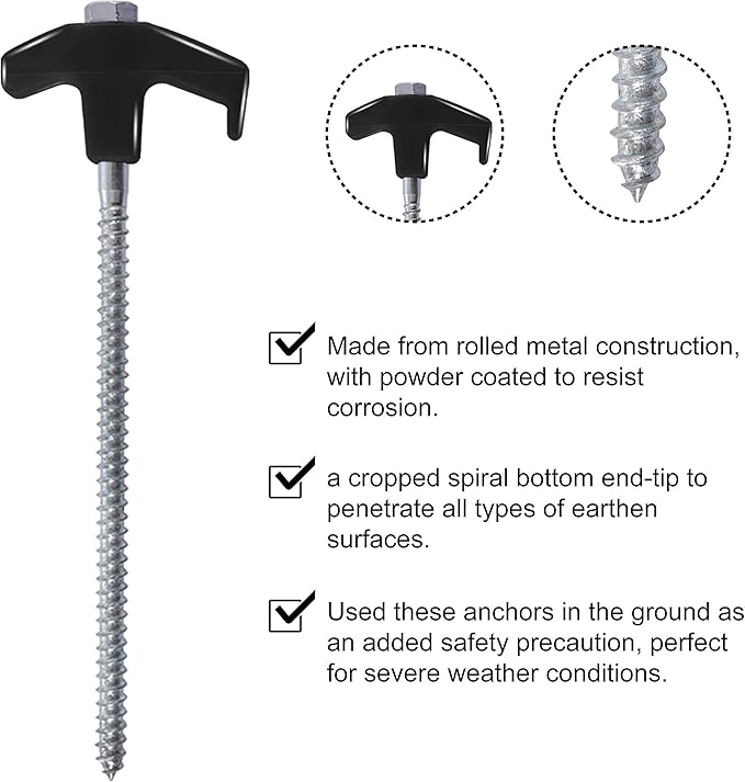 ABCCANOPY Drillable Garden Shed Stakes, Bonus Adapter, tie-Downs, Black