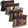 4 Pack Heavy Duty Tool Pouch with Carabiner, 12” Canvas Tool Pouch Bag with Clear Window (4 Colors: Black, Gray, Green, Khaki)