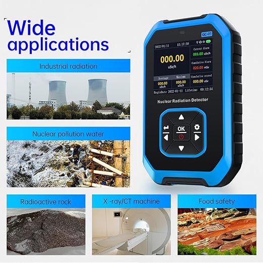 FNIRSI GC-01 Geiger Counter Nuclear Radiation Detector, Radiation Dosimeter with LCD Display, Portable Handheld Beta Gamma X-ray Rechargeable Radiation Monitor Meter, 5 Dosage Units, 0.0μSv-500mSv