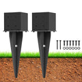 2 Pcs 6"x6" Fence Post Anchor,(Internal 5.6"x5.6"),Metal Fence Post Anchor Ground Spike 22" with Black Powder-Coated,Fence Stakes Post Base for Deck,Fence,Porch,Railing,Mailbox.
