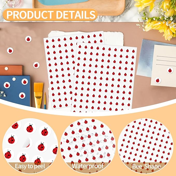 2400 Pcs Small Sticker for Kids,Mini Ladybug Sticker Cartoon Paper Small Decals Cute Self-Adhesive Stickers for Summer Party Envelopes Scrapbook Gifts DIY Supplies,0.5in（Ladybug）