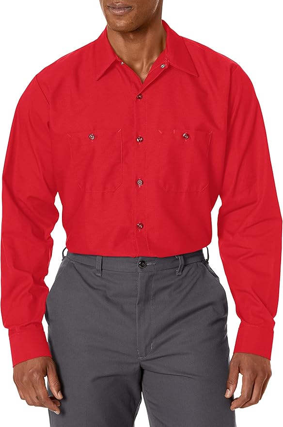 Red Kap Men's Long Sleeve Industrial Work Shirt | Moisture Wicking Button Up, Wrinkle Resistance Fights Fading & Stains