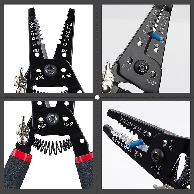 WGGE WG-013 Wire Stripper and Cutter 7'',Cuts, strips wire and loops 10-20 AWG Solid and (0.8-2.6mm) Stranded