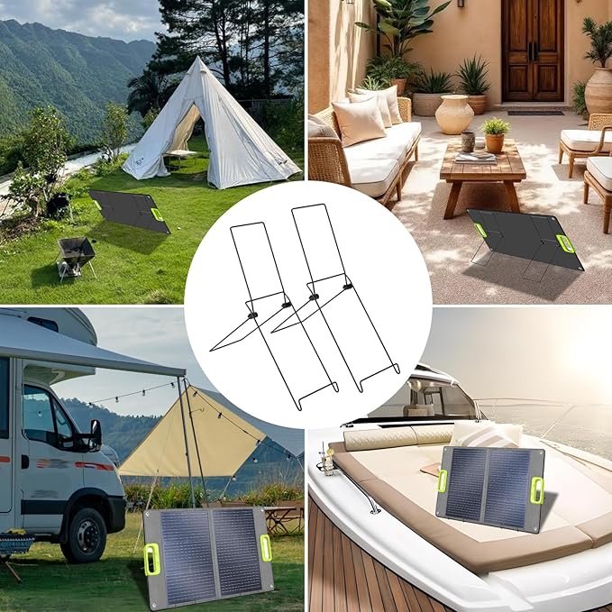 2 Pack Folding Solar Panel Stand, Portable Metal Stand Solar Panel Mount Brackets, Quick Angle Adjustable Rack for Solar Panels for RV, Camping, Balcony, Lightweight, No Installation Needed