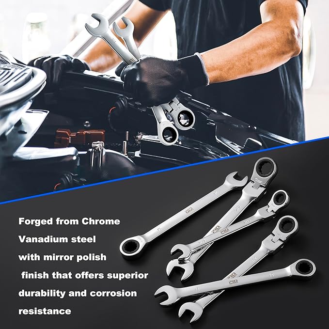 Prostormer Ratcheting Combination Wrench Set, 20-Piece SAE & Metric Wrench Kit with Pouch, 72-Tooth, Cr-V Steel, 10Pcs Flex-Head 1/4" to 3/4" & 10Pcs Fixed Head 6-18mm