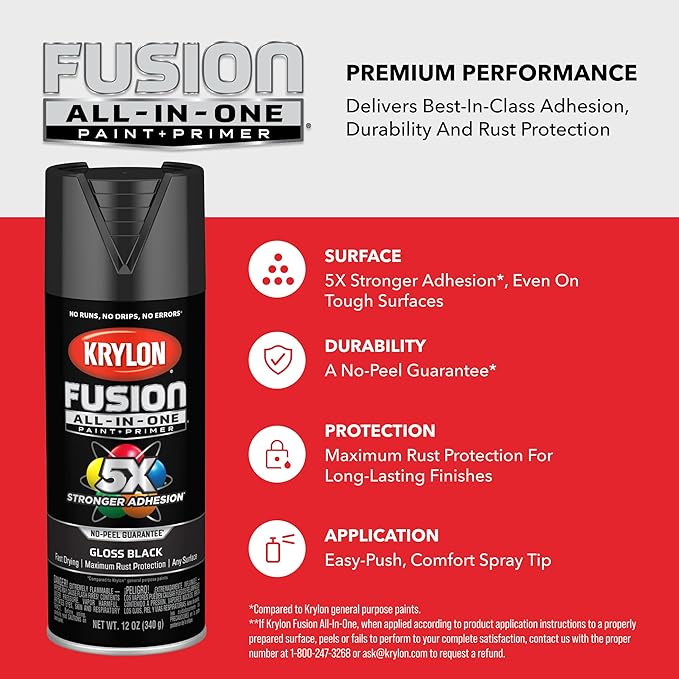Krylon Fusion All-In-One Adhesive Spray Paint for Indoor/Outdoor Use, 12 oz, Black