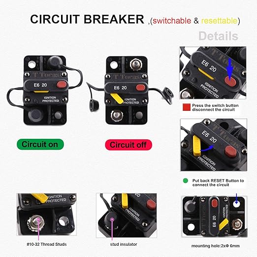 E69 Circuit Breaker 15 Amp for Marine Truck Boat RV Automotive Mid Range Mini T3 Manual Reset Switchable IP66 (15A