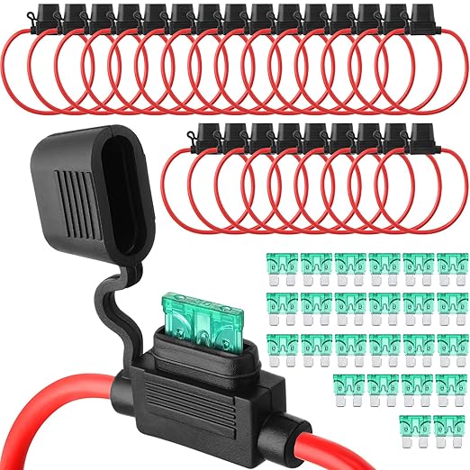 Shimeyao 48 Pcs Inline Fuse Holder Waterproof Automotive Replacement with ATC Blade Fuses for Car Truck Motorcycle Boat (12 Awg with 30 A)