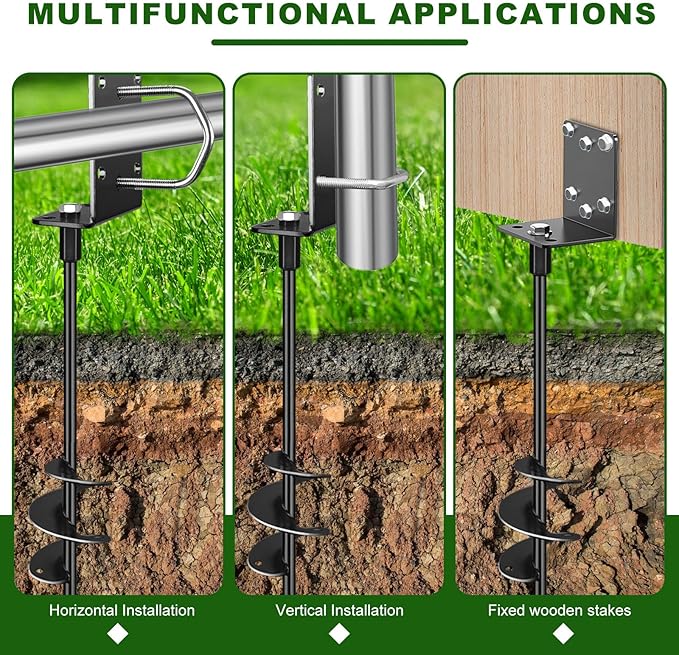 17'' Heavy-Duty Ground Anchor, 6 Pcs Multi-Purpose Trampoline Stakes,Mobile Home Anchors, Enlarged Spiral Blades, Strong Wind Resistance - Strong and Reliable - Can Fix Trampolines, Rvs, Carports