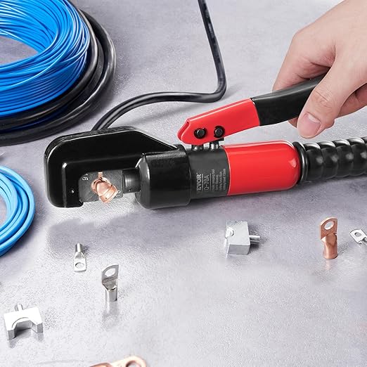 VEVOR Crimping Tool, AWG12-2/0 Copper And Aluminum Terminal Battery Lug Hydraulic Crimper, with a Cutting Pliers, Gloves, 5pcs Copper Ring Connectors, 8 x Heat Shrink Sleeves and a Blow Moulded Case