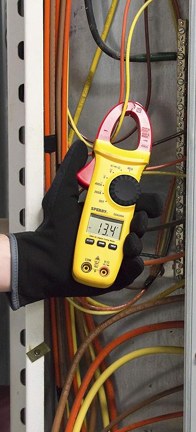 Gardner Bender Sperry Instruments DSA500A Digital Snap-Around Clamp Meter, 5 Function, 9 Range, 400-600V AC/DC, with Case, Measures Outlet & Panel Voltage, Yellow