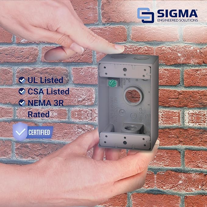 Sigma Electric, Gray Count (Pack of 1) Sigma Engineered Solutions, 14251 1/2-Inch 4 Hole 1-Gang Box