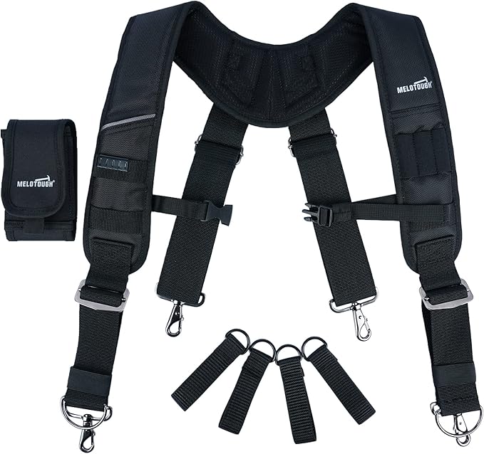 MELOTOUGH Tool Belt Suspenders Construction Bag Suspenders Heavy Duty Padded Work belt Suspenders for Carpenter/Electrician/Roofing/Farmer work Suspension Rig