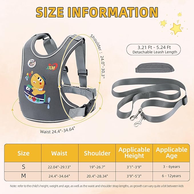 Safety Walking Harness for Big Kids 6-12, Anti-Elopement Vest Harness for Autism Special Needs ADHD, Reflective Leash with Handle for Autistic, Active Children, Adjustable Tether for Travel and Crowds