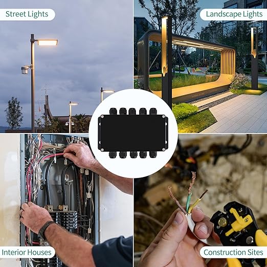 ABS IP67 Waterproof Dustproof Electrical Junction Box, with 15A 600V Barrier Terminal Cable Connector, 5 in/5 Out Power Junction Box（6.22 * 3.54 * 2.5in）