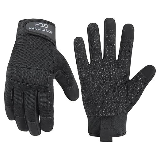 HANDLANDY Grip Work Gloves for Women Men, Safety Utility Yard Working Gloves, Flexible Touch Screen Mechanics Gloves (Black- Grip, X-Large (Pack of 1))