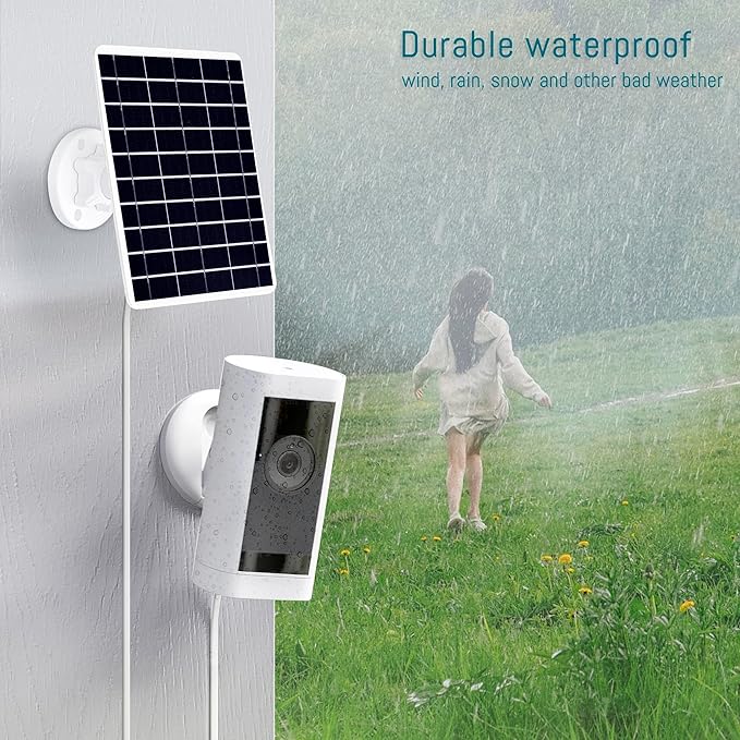 8W Solar Panel Compatible with Rechargeable Battery Powered Cam, for Security Camera Outdoor, 5V Camera Solar Charger Waterproof with Micro USB/USB-C Port/DC 3.5mm 3in1 Cable, 360° Adjustable Bracket