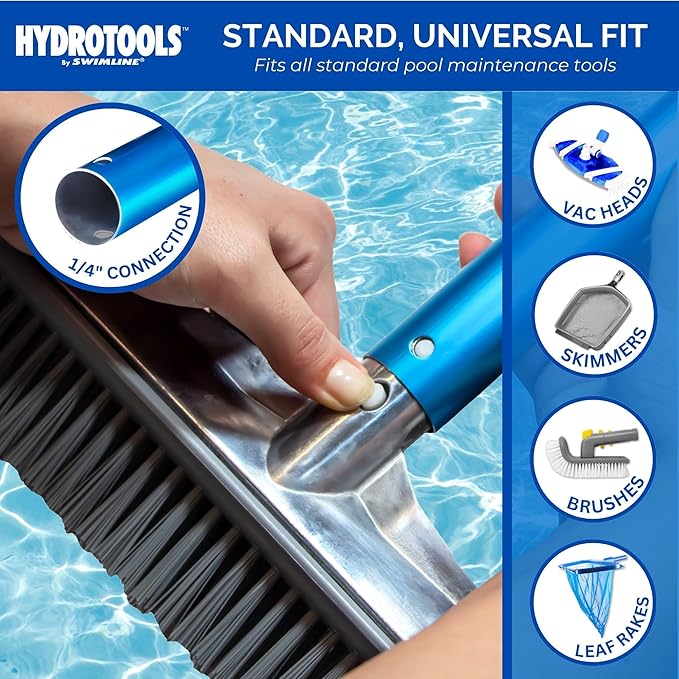 SWIMLINE HYDROTOOLS 83515 2-Piece Telescopic Pole 6 To 11 Feet Adjustable Telepole For Swimming Pool Cleaning Skimmer Nets Vacuum Heads & Brushes Step-Up Anodized Aluminum W/ Strong Grip & Lock