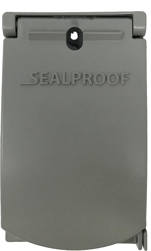 Sealproof 1-Gang Vertical Weatherproof Outdoor Metal Flat Outlet Cover, Single Gang Electrical Power Receptacle Protector, UL Listed, 4-in1, Gray