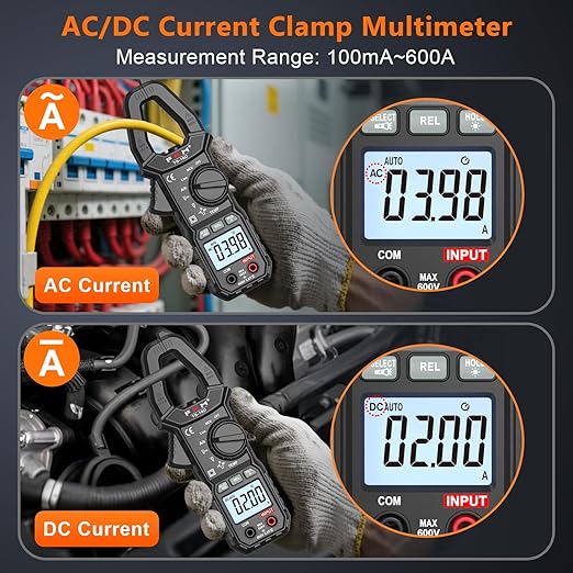 FKM AC/DC 600 Amp Clamp Meter Multimeter Tester TRMS 6000 Counts Auto-ranging Smart Digital Voltage Tester,for AC/DC Current/Voltage,NCV Detection,Capacitance,Resistance,Ohm,Continuity,Diode,Hz,Temp