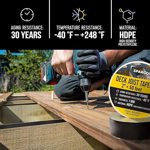 Deck Joist Tape for Decking, 2 inch x 50 Feet Roll, 8-Pack – Self-Adhesive Butyl Waterproof Flashing Tape, Protects Deck Beams from Rot and Decay, Easy-to-Apply