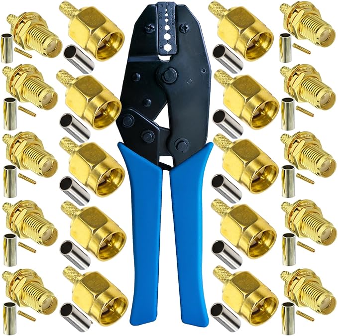 SMA cable crimping tool and 10pcs SMA male to female connectors for RG174 RG316 wifi antenna extension cable