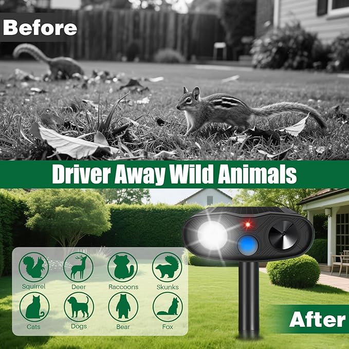 4Pack Solar Ultrasonic Cat Repellent Outdoor Bear Repellent Devices, Solar Animal Repeller Motion Detection Cat Squirrel Dog Repellent Goose Deterrent with LED Flash Lights for Yard (Black)