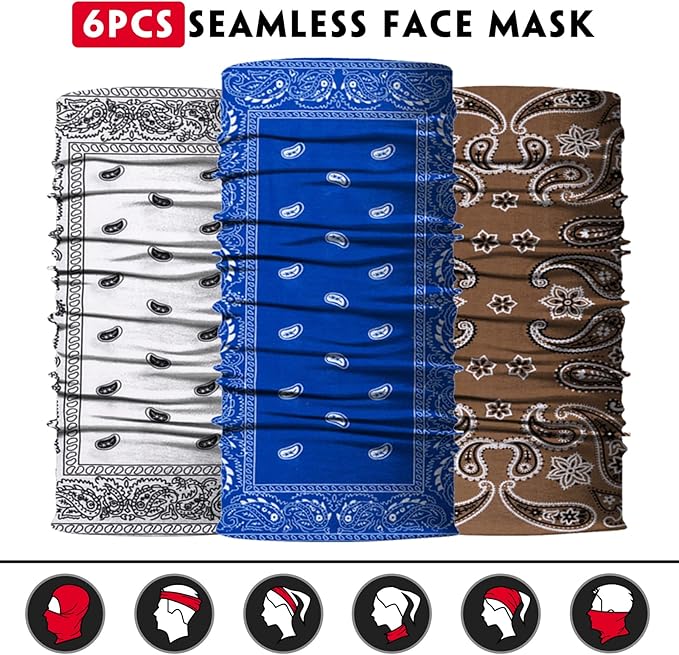 Venswell Neck Gaiter Face Mask Men Women,Seamless Bandana Rave Face Cover Scarf Mask,Balaclava,Headband, Head Wrap,Headwear
