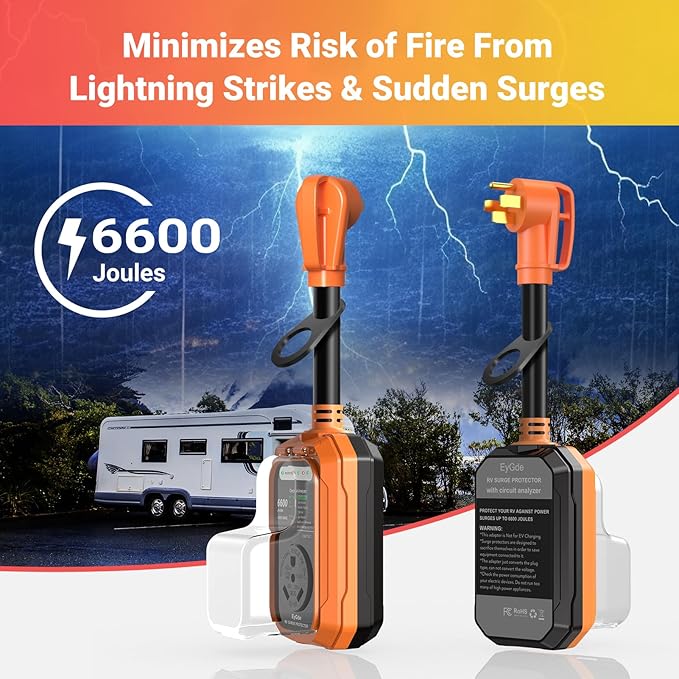EyGde RV Surge Protector 50 Amp to 30 Amp Waterproof, RV Circuit Analyzer with with Full Electrical Protection, Power 50Amp to 30Amp Plug Adapter Protectors for Camper Travel Trailer Accessories