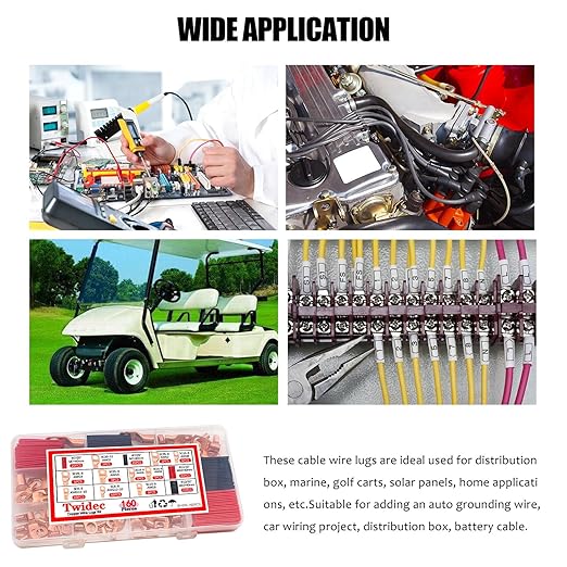 Twidec/160PCS Battery Cable Ends AWG 2 4 6 8 10 12 Gauge Copper Cable Wire Lugs,Ring Terminals Connectors,Copper Ring Terminals Connectors and Hammer Lug Crimper Tool 8 AWG to 0000 AWG