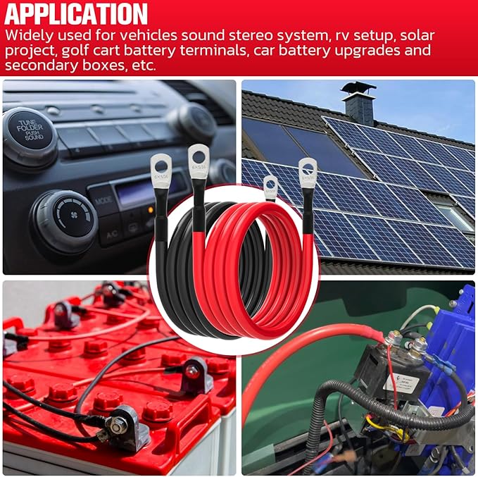 6 AWG Battery Cable 6AWG Gauge Battery Inverter Cables for Automotive Solar Marine Boat RV Car Motorcycle (6 AWG, 7FT, 5/16")