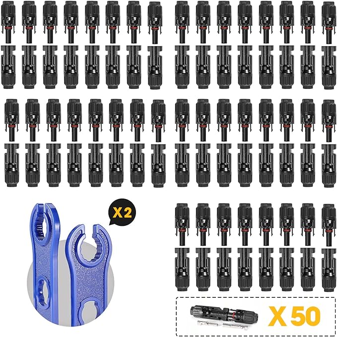 BougeRV 100PCS Solar Connector with Spanners IP67 Waterproof Solar Panel Cable Connectors Male/Female 50 Pairs(10AWG)