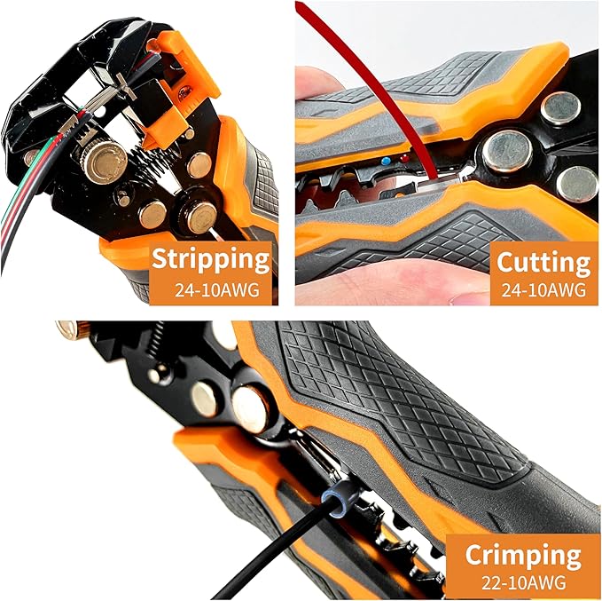 Automatic Wire Stripper for 10-24 AWG, 8 Inch 3-in-1 Tool for Stripping, Cutting, and Crimping, Multi-Function Wire Strippers for Industrial and DIY Use