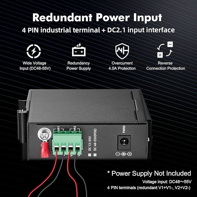 MokerLink 6 Port Industrial Din Rail Gigabit PoE Switch, 4 x 100/1000Mbps PoE Ports,IEEE802.3af/at PoE+, 1 Gigabit Uplink, 1 Gigabit SFP, Metal DIN-Rail & Wall Mount Ethernet Switch