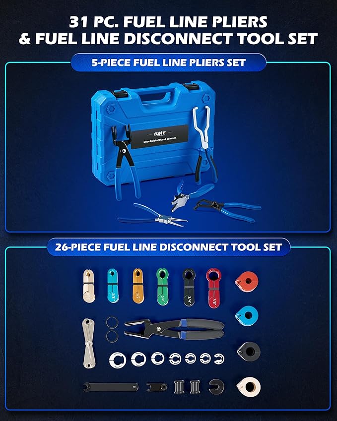 Orion Motor Tech Master Quick Disconnect & Fuel Line Pliers Tool Set, 31pc Fuel Line Disconnect Tool Set with Fuel and AC Disconnect Pliers, Heavy-Duty Fuel Pipe Repair Set for Auto A/C Fuel Line