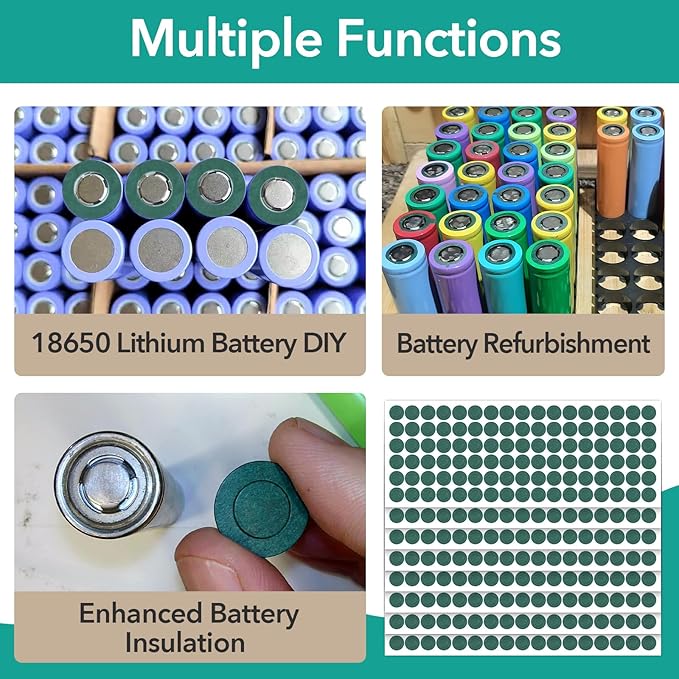 816Pcs 18650 Lithium Battery Insulator Rings - Hollow Paper Pad Electrical Insulation Ring, Green Self-Adhesive Insulator Ring for 18650 Cells(Highland Barley Paper)