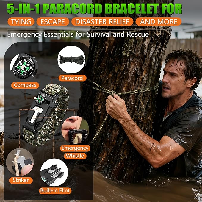 Emergency Radio Hand Crank Solar, 10000mAh/37000mWh Emergency Weather Radio, Hand Crank Solar Radios with NOAA/AM/FM, Thermal Blanket, Survival Bracelet, for Home & Outdoor