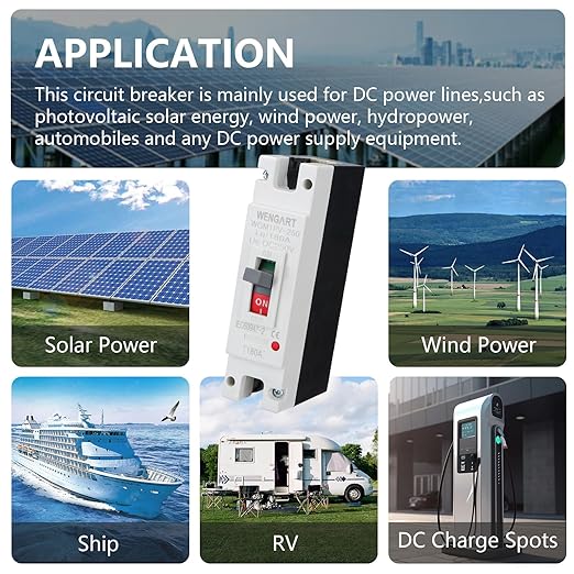 Wengart 180 Amp DC MCCB Circuit Breaker, 250V 1-Pole Molded Case Breaker for High-Power Solar Inverters, Battery Bank & EV Charging Station, Industrial Grade DC Protector, WGM1PV-250
