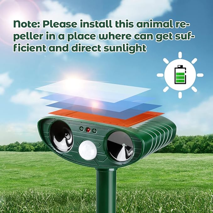 4 Pack Ultrasonic Animal Repellent Outdoor Solar Deer Repllent Devices Cat Deer Deterrent Scare Raccoon, Skunk, Rabbit, Dog, Waterproof with Motion Detector for Yard Garden