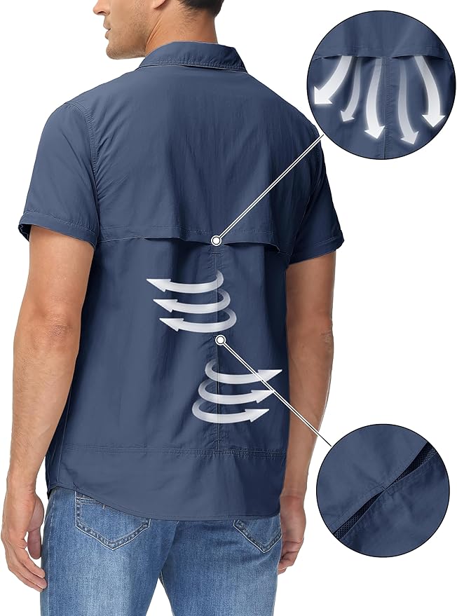 TACVASEN Men's Convertible Long Sleeve Fishing Shirts Lightweight Quick Dry Button Up Tactical Sun Shirts for Safari Hiking