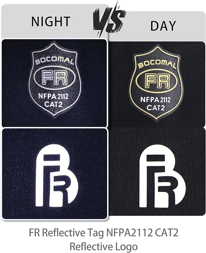 BOCOMAL FR Shirt 7oz Heavyweight Flame Resistant Shirts for Men Fire Retardant Long Sleeve Crew Work Shirts CAT2