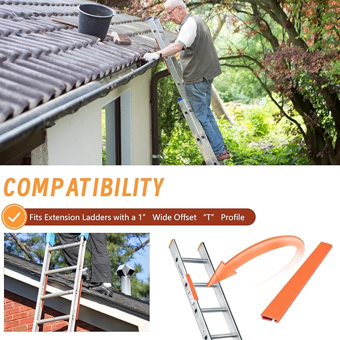 Ladder Stabilizer for Gutters & Roof, Ladder Guard Ladder Safety Covers Fits Extension Ladders with 1” Wide Offset “T”, Anti-Slip Scratch Protection Ladder Bumper Ladder Corner Protector