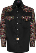 BOCOMAL FR Shirts Pearl Snaps Two Tone Plaid/Solid Flame Resistant Cotton Welding Shirt NFPA 2112 CAT 2
