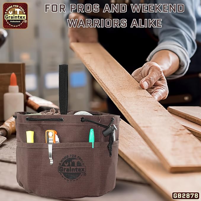 Graintex 18 Pockets Grab Bag Rip-stop Canvas Drawstring Closure, Small Part Organizer Pouch, Small Tools, Screws, Parts, Parachute Tool Bag for Efficient Storage - Coffee Brown