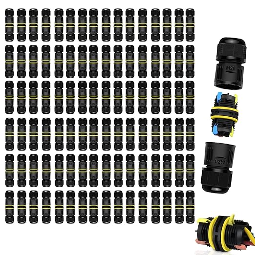 NineLeaf 96PK Waterproof Electrical Cable Connector 3-Pin Push-in Type, IP68 Underground M20 Wire Connector 5-12mm, Fast Press-fit Extension Plug for Outdoor Road and Garden Lighting