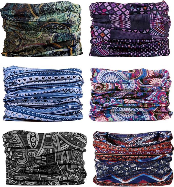 KINREE Neck Gaiter 6 Pack, Multifunctional Headwear UV Protection Breathable Headband Face Mask for Men Women Outdoor Sports